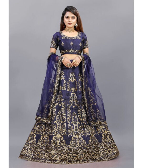 Apnisha Navy Bangalore Silk Unstitched Unstitched Lehenga Single