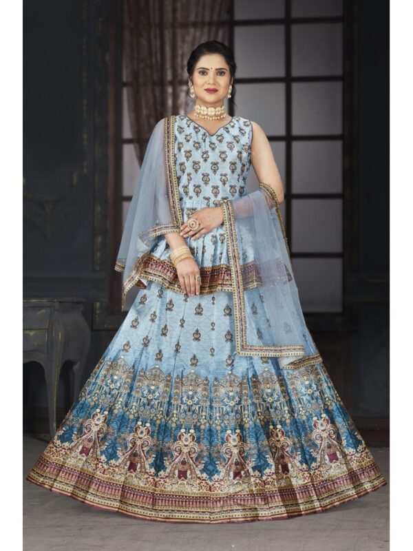 ETHNIC TREE Grey Silk A-line Stitched Lehenga Single