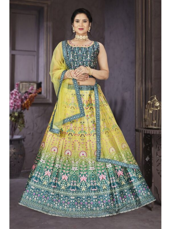 ETHNIC TREE Yellow Silk A-line Stitched Lehenga Single