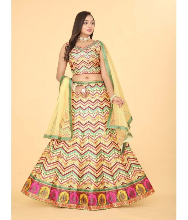 ETHNICTREE Yellow Silk A-line Stitched Lehenga Single