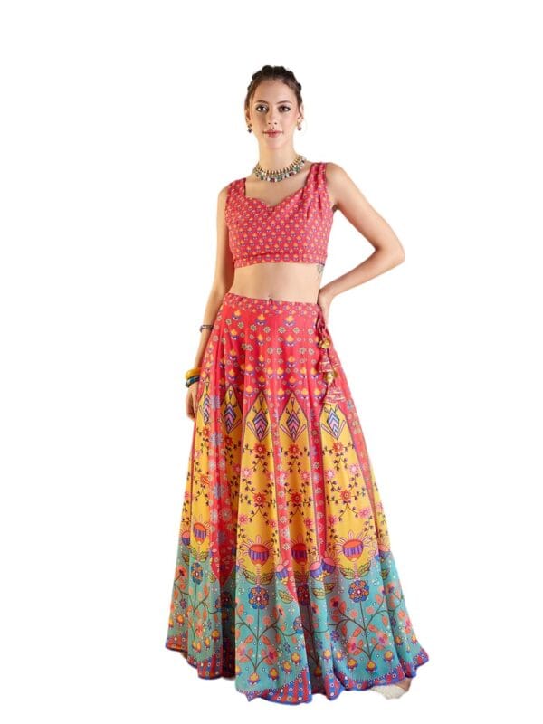 Fast Fashions Women's Designer Printed Ready to Wear Lehenga With Blouse (Free Size_Multicolor)