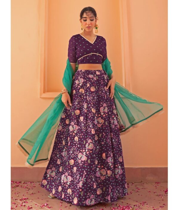 Janasya Purple Silk Blends Circular Stitched Lehenga