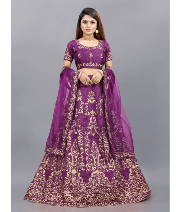 JULEE Purple Bangalore Silk Unstitched Unstitched Lehenga Single