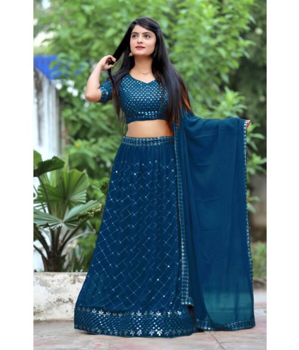 kedar fab Blue Georgette Circular Semi Stitched Lehenga Single