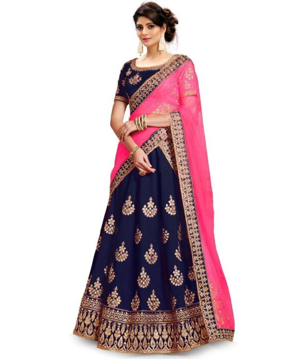 kedar fab Blue Silk Blends Circular Semi Stitched Lehenga Single