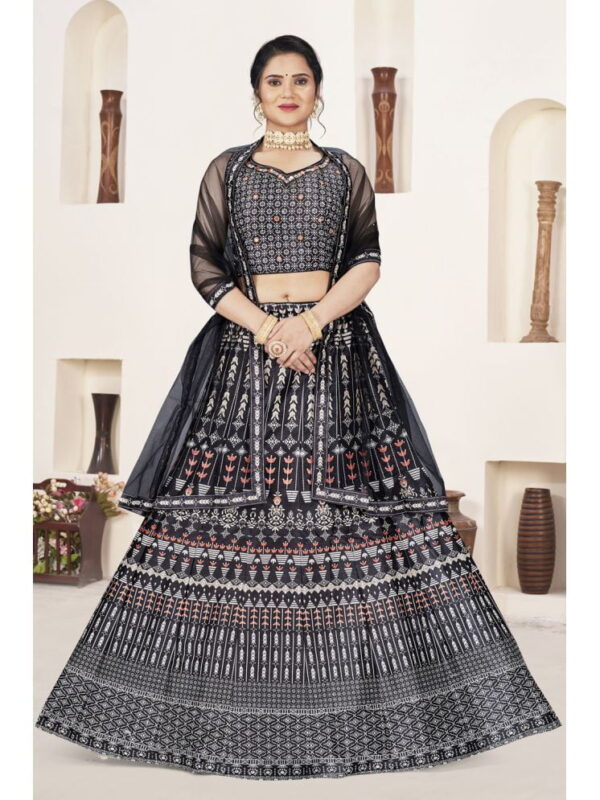 KRIMMPLE Black Silk A-line Stitched Lehenga Single