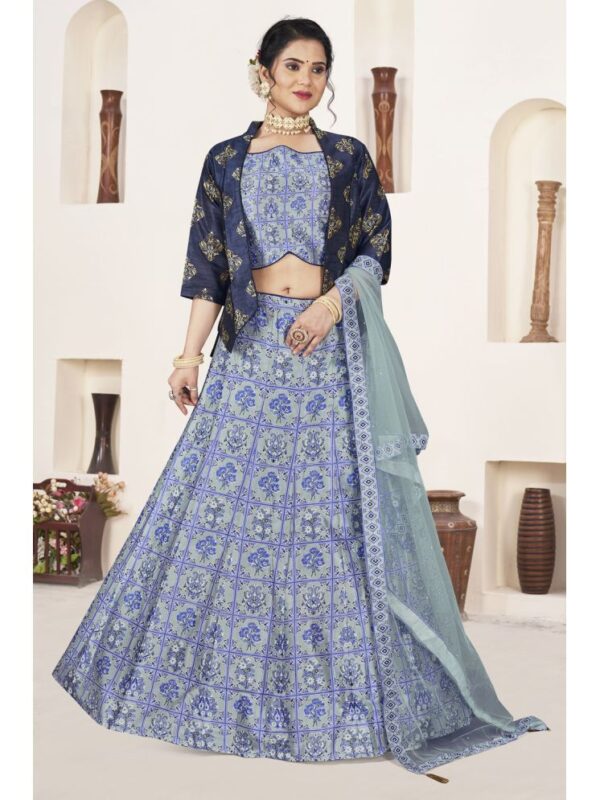 KRIMMPLE Blue Silk A-line Stitched Lehenga Single