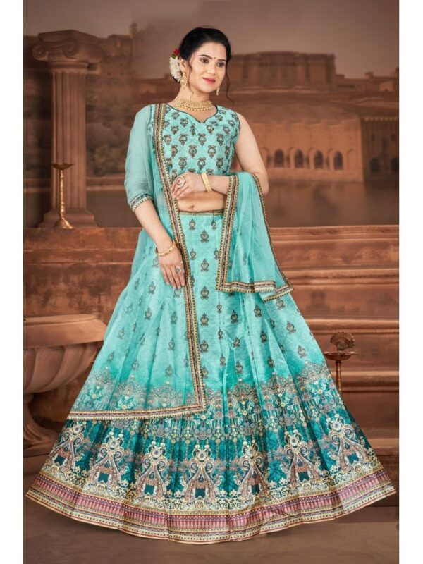 KRIMMPLE Blue Silk A-line Stitched Lehenga Single