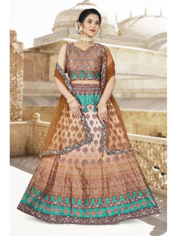 KRIMMPLE Brown Silk A-line Stitched Lehenga Single