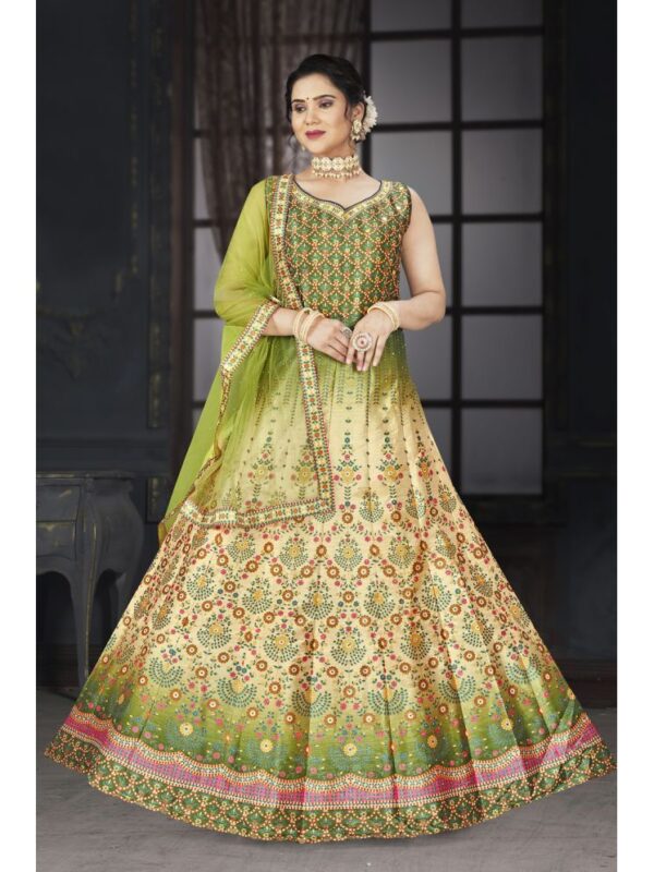 KRIMMPLE Yellow Silk A-line Stitched Lehenga