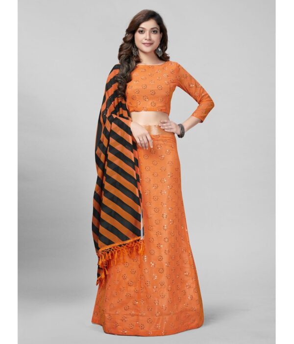 Mamatva Orange Georgette Circular Semi Stitched Lehenga Single