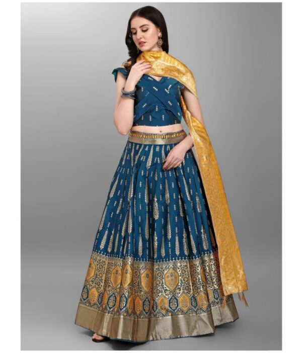 PURVAJA Blue Jacquard Circular Semi Stitched Lehenga Single