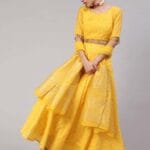 Aks Yellow Woven Pattern Lehenga Choli Set With Dupatta