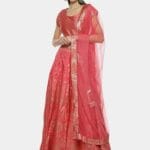 Biba Coral Printed Lehenga Choli Set With Dupatta