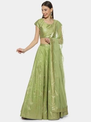 Biba Green Printed Lehenga Choli Set With Dupatta