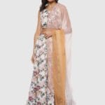 Biba Off-White Floral Print Lehenga Choli Set With Dupatta