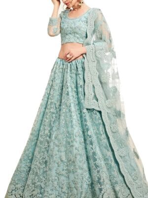 Monrav Women's Net Embroidered Semi-Stitched Lehenga Choli(Pl410)