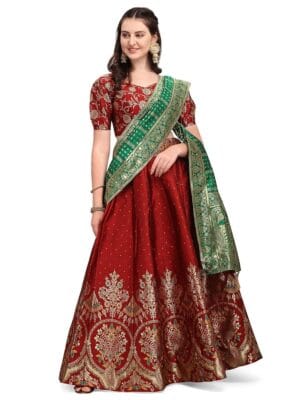 PURVAJA Women's Jacquard Semi-Stitched Lehenga choli