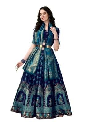 SWAMI STUDIO Trendy Indian Style Wedding Banarasi Lehenga Choli For Women, choli with Unstitched Blouse