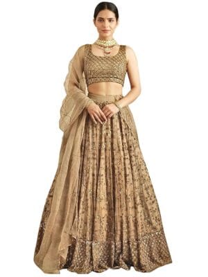 TRENDMALLS Women's Georgette Embroidery Work Semi-stitched Lehenga Choli With Dupatta