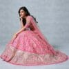 Women's Pink Raw Silk Traditional Lehenga with Sidi Saiyyed Jali Inspired Border