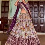 Women's Tussar Silk With Leheriya And Foil Printt New Lehenga choli Set (PURPLE)