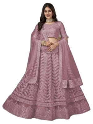ZAALIMA FASHION WITH Z LOGO Amazon Brand-Women's Net Embroidred Lehenga Choli And Dupatta Set (Free Size)