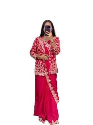 infabzon Ready To Wear Saree & Koti Set For Women Bollywood Style Chinon Silk Fabric On Embrodery Sequance Cording Work