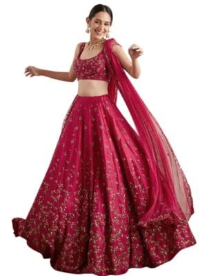 WeaRSquad Women’s Art Silk Lehenga Choli with Sequins Embroidery Work & Unstitched Blouse - Parti Wear Georgette Dupatta for Weddings and Special Occasions