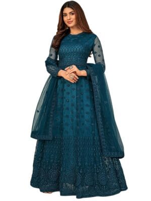 Fast Fashions Women's Stylish Multi Designer Gown with Dupatta (Free Size_Rama)