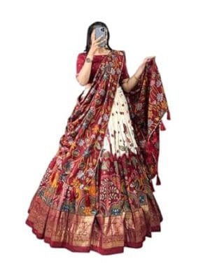 KrishuEthnics Women's Wedding Special Tussar Silk With Kalamkari Print Lehenga Choli