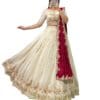 MODEMIX Designer Bridal Lehenga Choli Set with Embroidered Border, Off-White and Maroon, Traditional