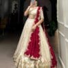 MODEMIX Designer Bridal Lehenga Choli Set with Embroidered Border, Off-White and Maroon, Traditional