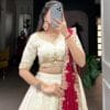 MODEMIX Designer Bridal Lehenga Choli Set with Embroidered Border, Off-White and Maroon, Traditional