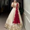 MODEMIX Designer Bridal Lehenga Choli Set with Embroidered Border, Off-White and Maroon, Traditional