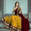 VIMASASHI Gold Yellow Color South Indian Style Semi-Stich Traditional Lehenga Choli For Women Half Saree