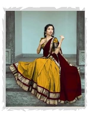 VIMASASHI Gold Yellow Color South Indian Style Semi-Stich Traditional Lehenga Choli For Women Half Saree
