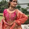 Women's Astonishing Peach Zari Weaving Banarasi Silk Wedding Lehenga Choli