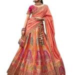 Women's Astonishing Peach Zari Weaving Banarasi Silk Wedding Lehenga Choli