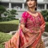 Women's Astonishing Peach Zari Weaving Banarasi Silk Wedding Lehenga Choli