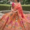 Women's Astonishing Peach Zari Weaving Banarasi Silk Wedding Lehenga Choli