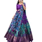 Women's Dot & Ikkat Print With foil work Tussar Silk Lehenga Choli Set