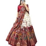 Women's Trending Designeer Tussar Silk Lehenga Choli Print with Foil Work With Unstitched Blouse Patola Print Adorned with Foil Work For Navrati || Wedding