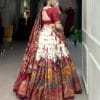 Women's Trending Designeer Tussar Silk Lehenga Choli Print with Foil Work With Unstitched Blouse Patola Print Adorned with Foil Work For Navrati || Wedding