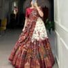 Women's Trending Designeer Tussar Silk Lehenga Choli Print with Foil Work With Unstitched Blouse Patola Print Adorned with Foil Work For Navrati || Wedding