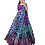 Women's Trending Designeer Tussar Silk Lehenga Choli Print with Foil Work With Unstitched Blouse Patola Print Adorned with Foil Work For Navrati || Wedding