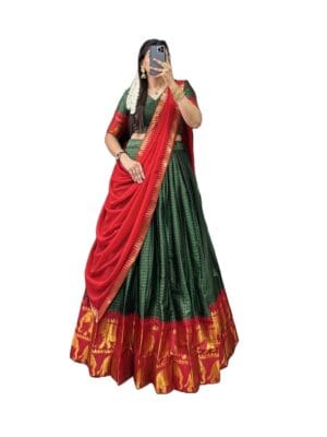ZERICO Women's Indian Traditional Kanjivaram Kanchipuram Silk Pure Zari Weaving Lehenga Choli and havay zari work Dupatta with Blouse (All Unstitched) (Half Saree)